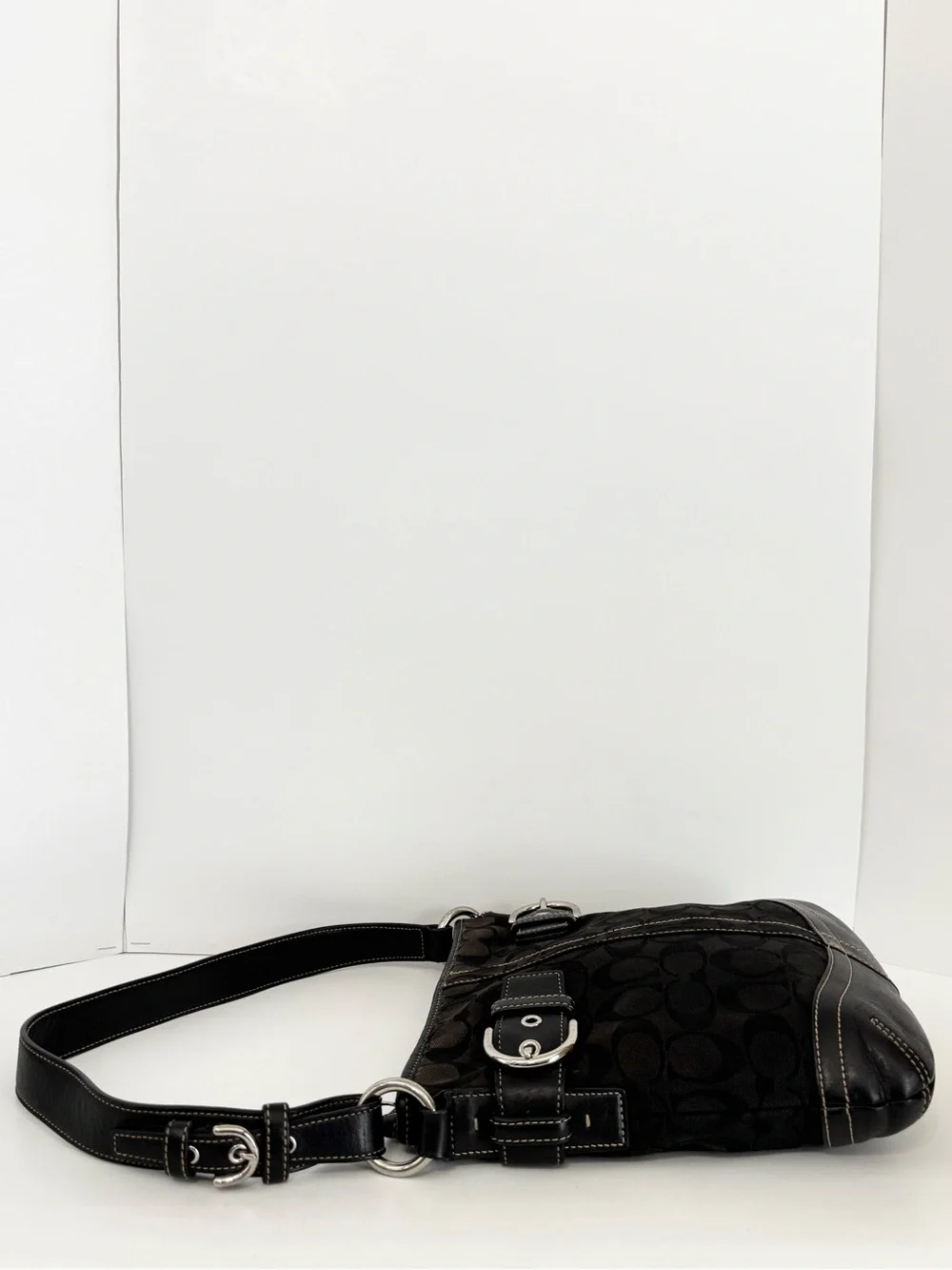 Vintage Coach Soho Signature Slim Jacquard Duffle Hobo Shoulder Bag Black #3577 - Picture 7 of 16
